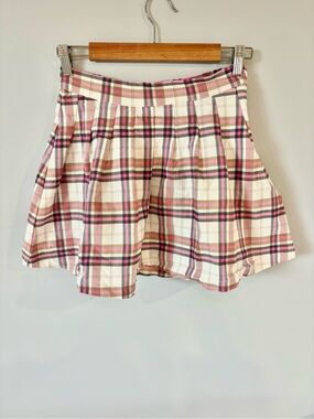 Plaid A-Line Mini Skirt in Pink and Cream Y2K plaid school girl flared skirt